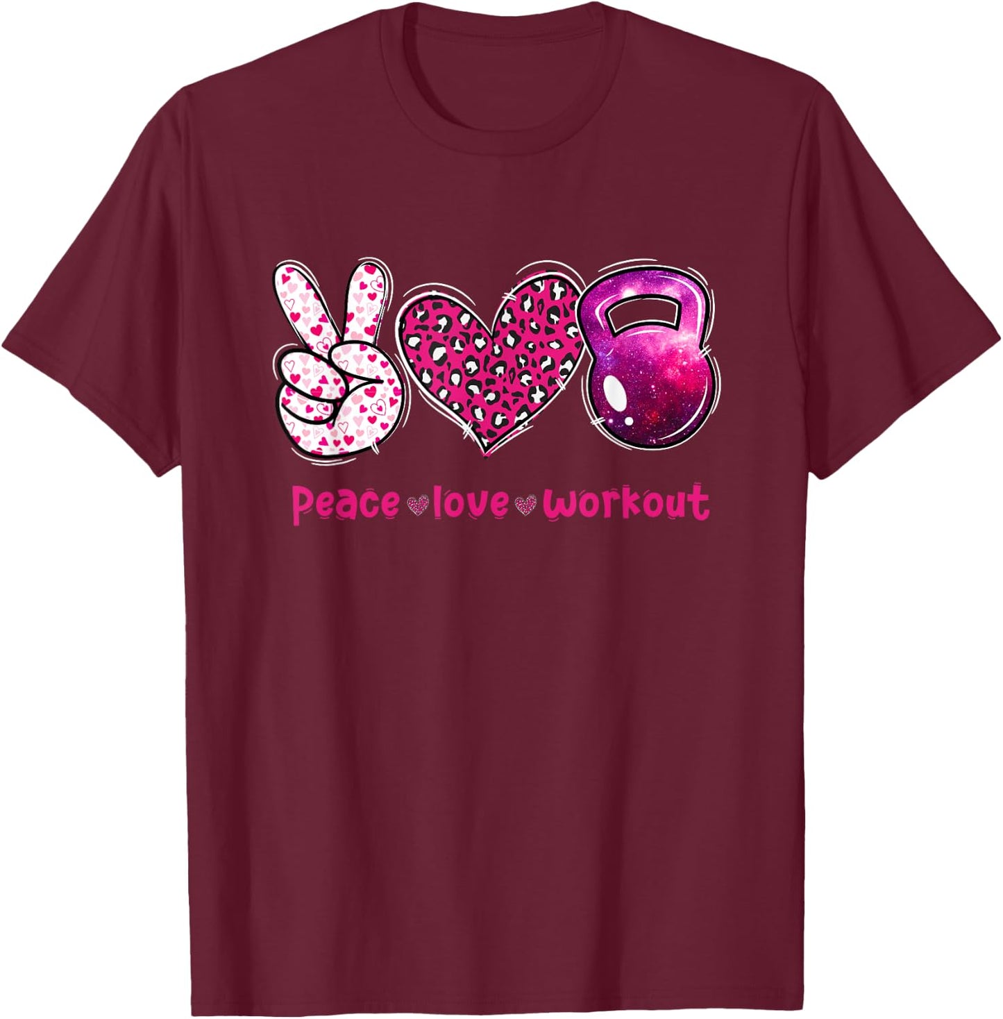 Funny Peace Love Workout Gym Lifting Gymer Valentines Day T-Shirt - T-Shirt | Maroon