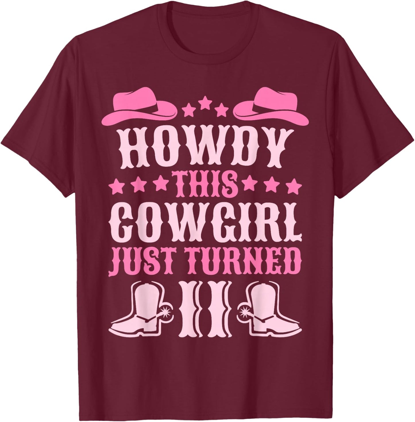11yr Birthday Cowgirl Western 11 Year Old Girl 11th Birthday T-Shirt - T-Shirt | Maroon