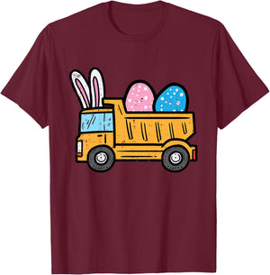 Kids Easter Dump Truck Eggs Construction Boys Kids Toddler Youth T-Shirt - T-Shirt | Maroon