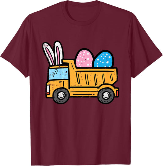 Kids Easter Dump Truck Eggs Construction Boys Kids Toddler Youth T-Shirt - T-Shirt | Maroon