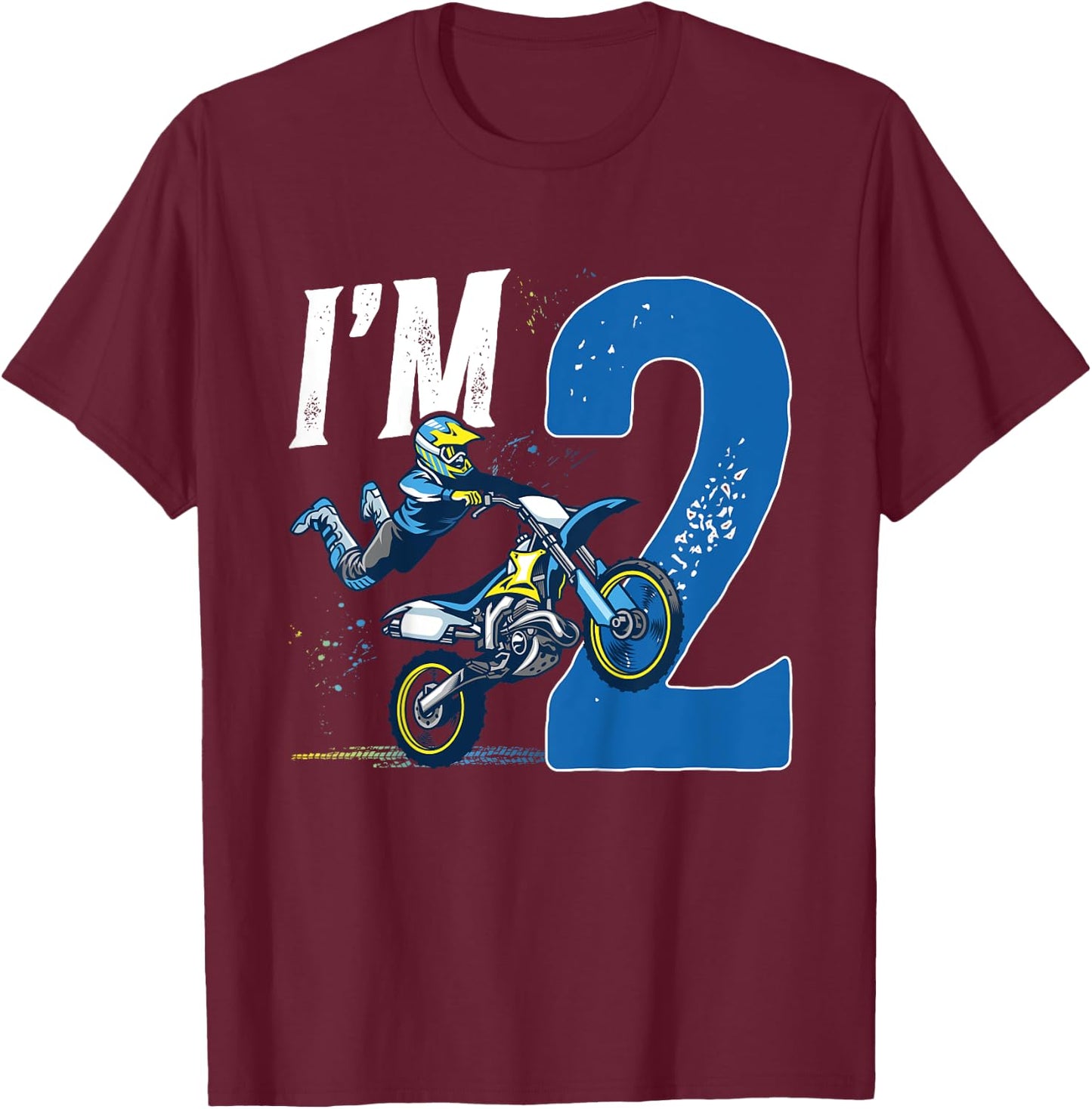 Kids 2nd Birthday Dirt Bike Boy Two Year Old Dirt Biker T-Shirt - T-Shirt | Maroon