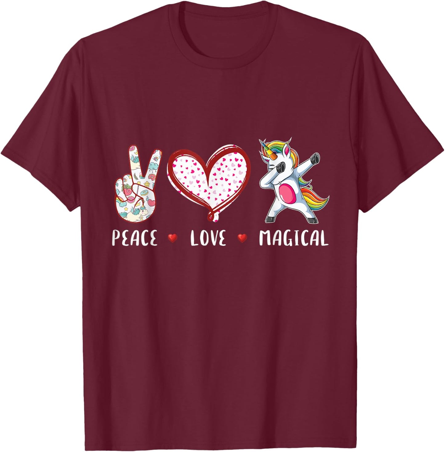 peace love magical dabbing Unicorn gifts for kids girls boys T-Shirt - T-Shirt | Maroon