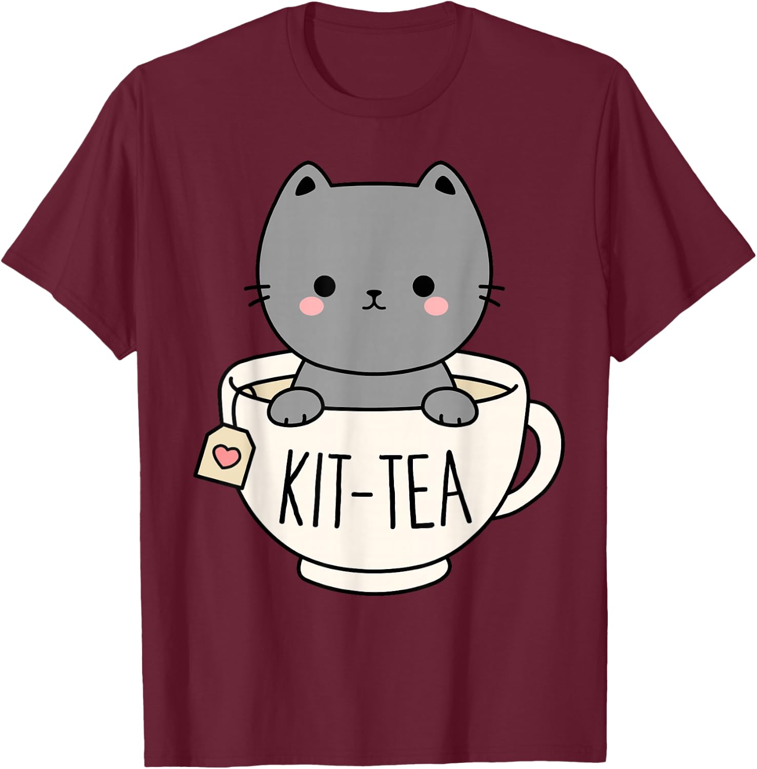 Kit-Tea Cute Kitten In Tea Cup Cat Lover Funny Cat Pun T-Shirt - T-Shirt | Maroon