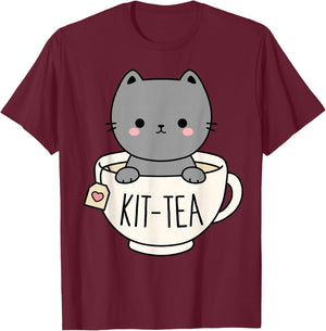 Kit-Tea Cute Kitten In Tea Cup Cat Lover Funny Cat Pun T-Shirt - T-Shirt | Maroon