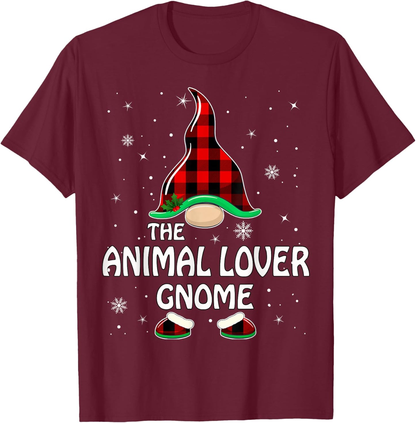 Animal Lover Gnome Buffalo Plaid Matching Family Christmas T-Shirt - T-Shirt | Maroon