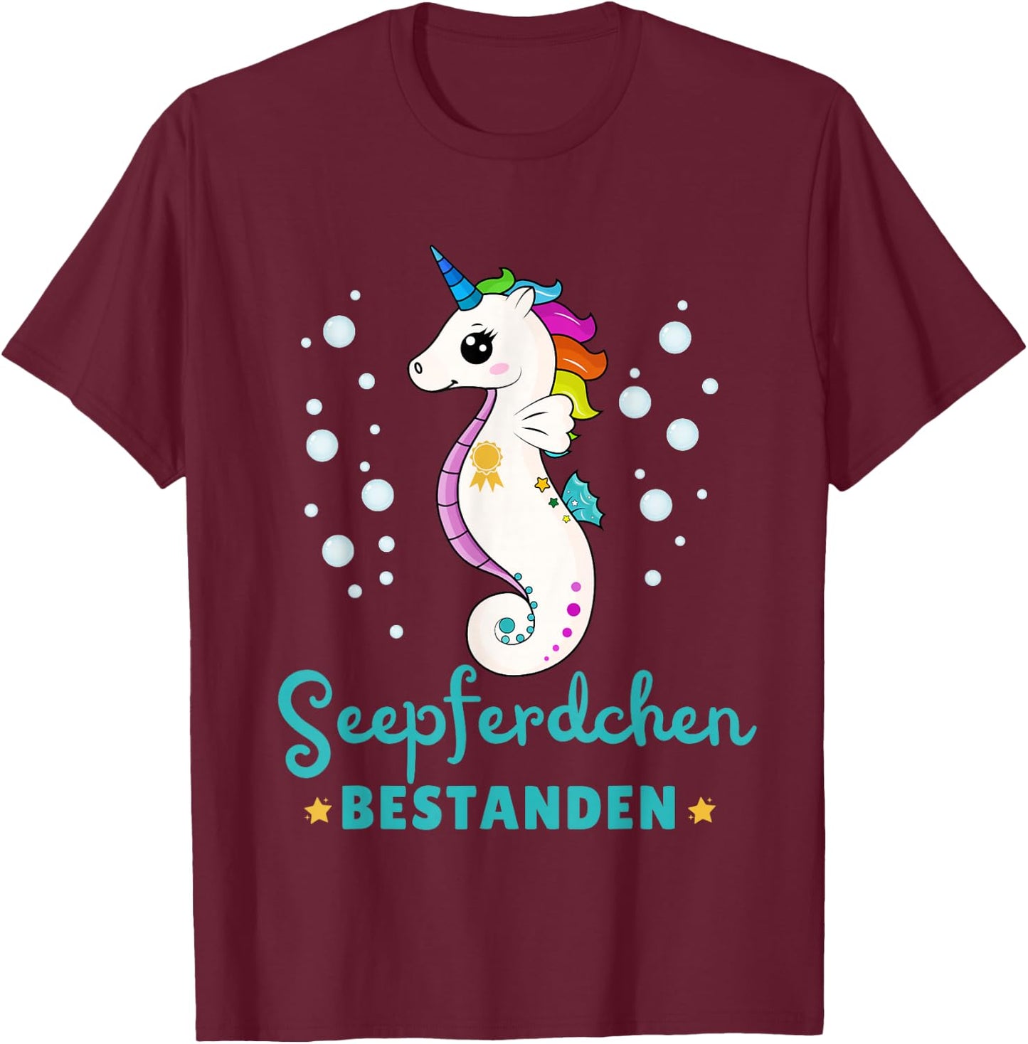 Children's Seahorse Passed Early Swimmer Badge, black T-Shirt - T-Shirt | Maroon