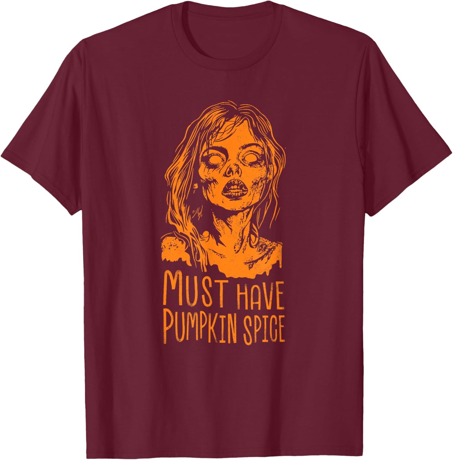 Funny Pumpkin Spice Zombie Coffee Halloween Drink Latte Fall T-Shirt - T-Shirt | Maroon