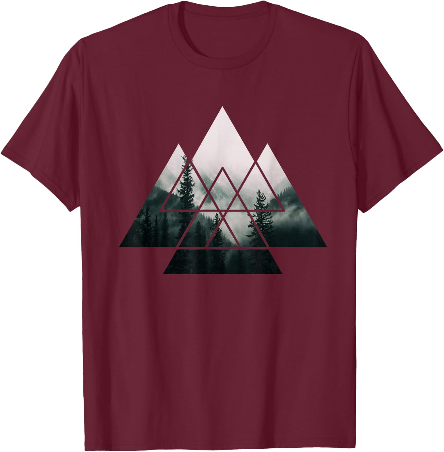 Wald Natur Quadrat Minimalismus Klimaschutz Mountain Environment Tree T-Shirt - T-Shirt | Maroon