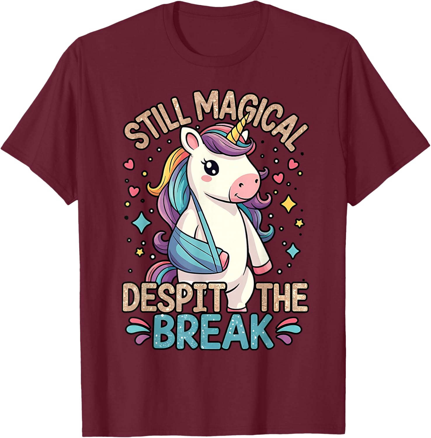 Broken Hand Recovery Broken Arm, Broken Wrist Cute Unicorn T-Shirt - T-Shirt | Maroon