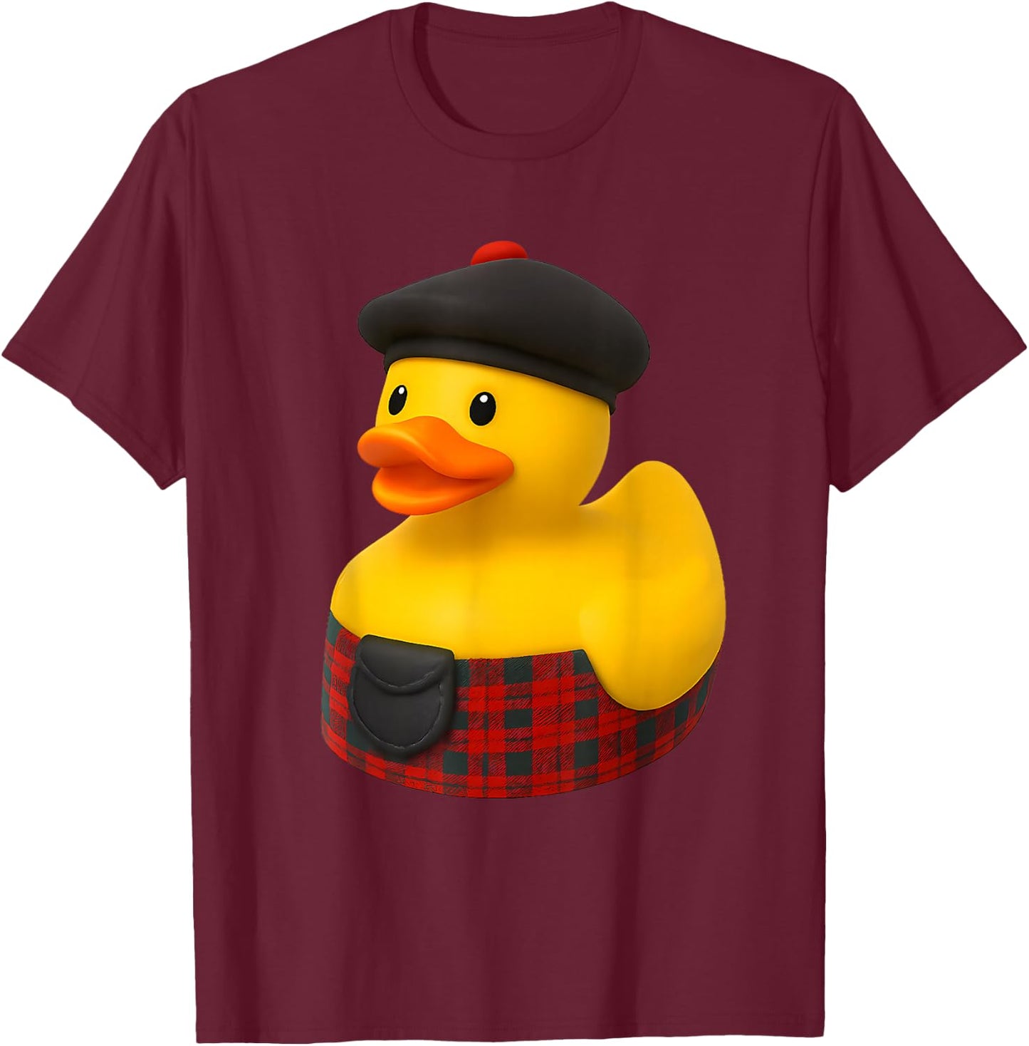 Rubber Duck Wearing a Kilt Scotland Scottish T-Shirt - T-Shirt | Maroon