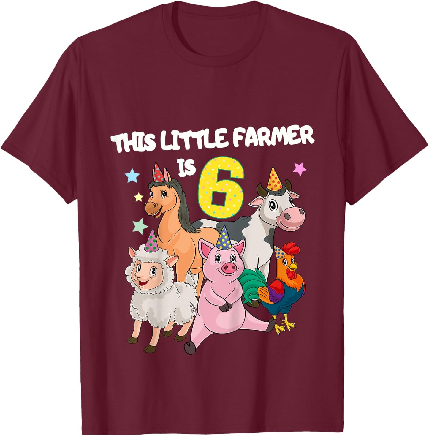 Kids Farm 6 Year Old Birthday Outfit Boy Tractor 6th Birthday T-Shirt - T-Shirt | Maroon