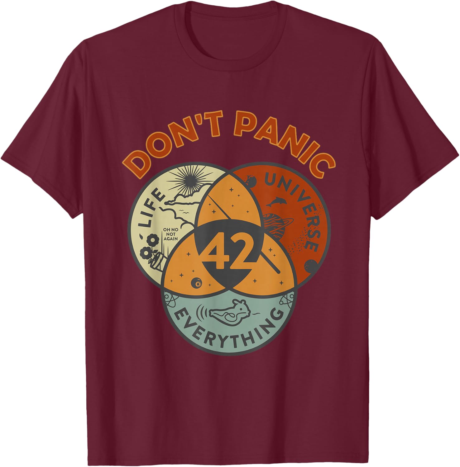 42 Antwort auf Das Leben, das Universum und alles, keine Panik T-Shirt - T-Shirt | Maroon