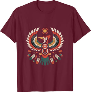 Woodpecker Indigenous Indian Tribal Art Native American T-Shirt - T-Shirt | Maroon