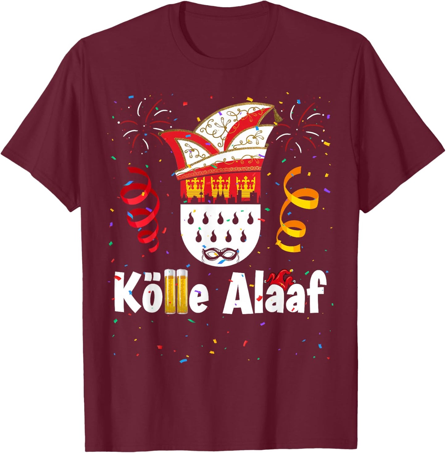 Cologne Cathedral Cologne Alaaf Confetti Carnival , black T-Shirt - T-Shirt | Maroon