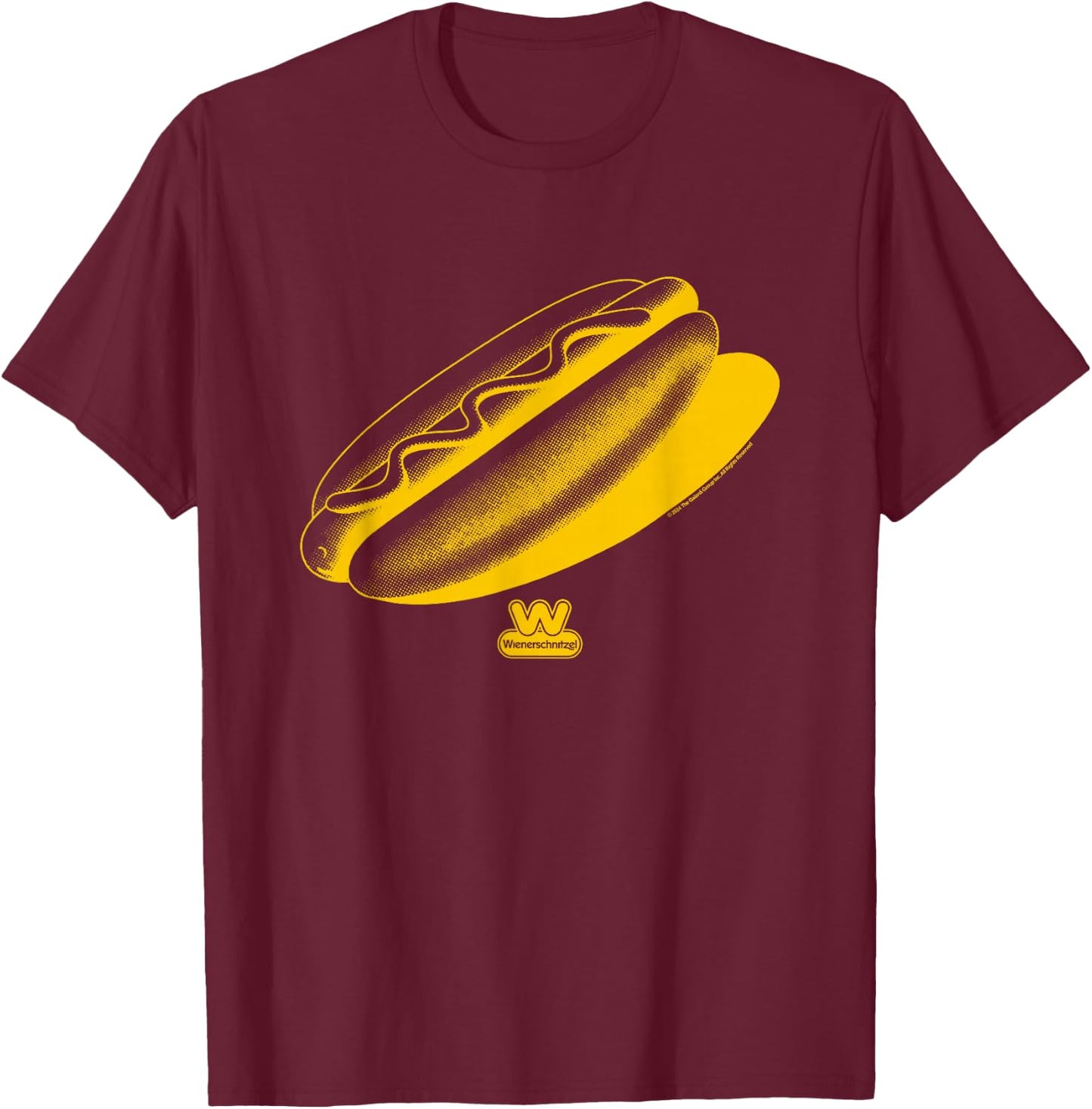 Wienerschnitzel Delicious Hot Dog Vintage Chest Logo , Small, Red T-Shirt - T-Shirt | Maroon