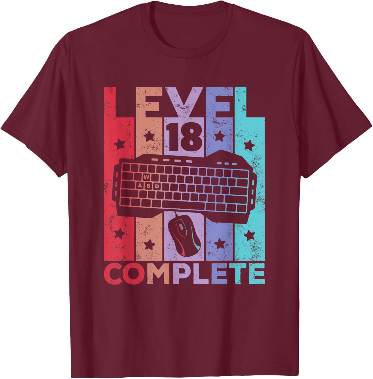 18th Birthday Boy Girl 18 Years Level 18 Gaming Gamer , black, s T-Shirt - T-Shirt | Maroon