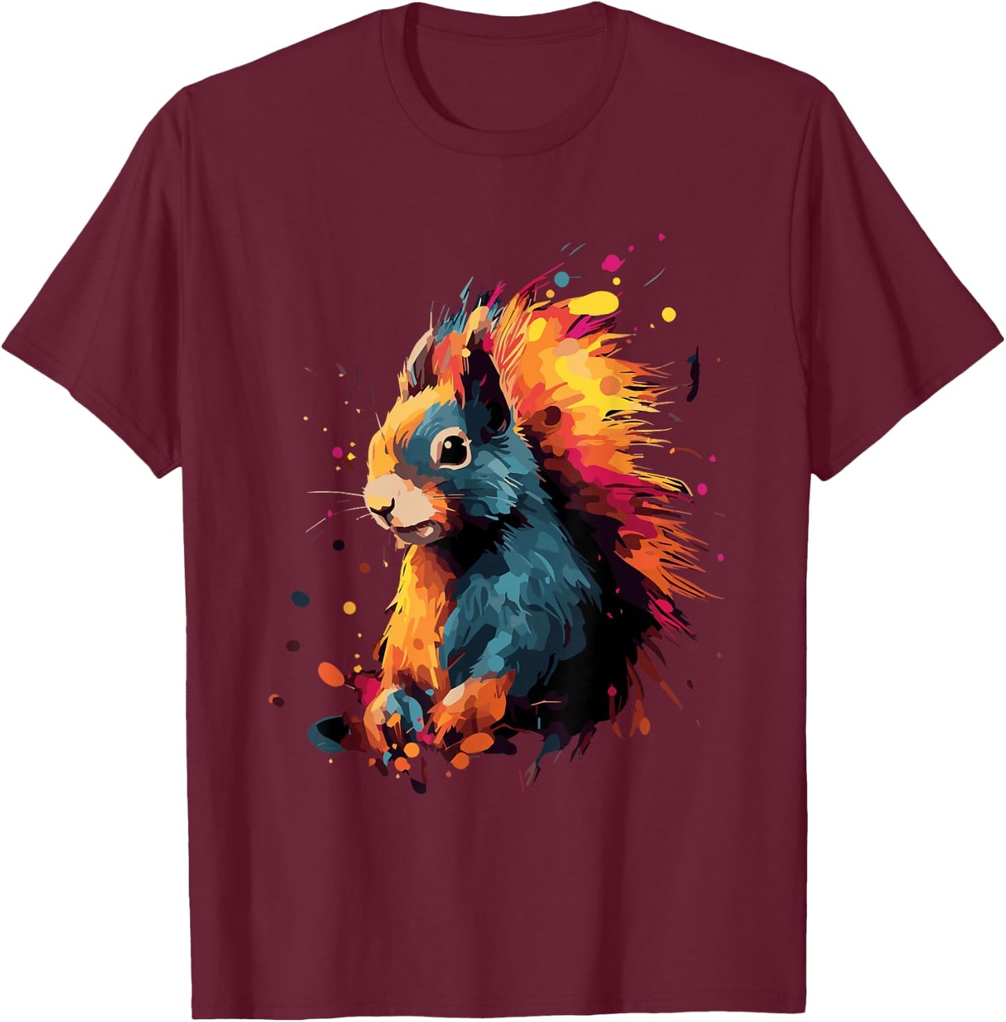 Squirrel Baumhörnchen Grauhörnchen Kleidung Eichhörnchen Colorful Damen Schwarz Cartoon Eichhörnchen Motiv Small EU S T-Shirt - T-Shirt | Maroon