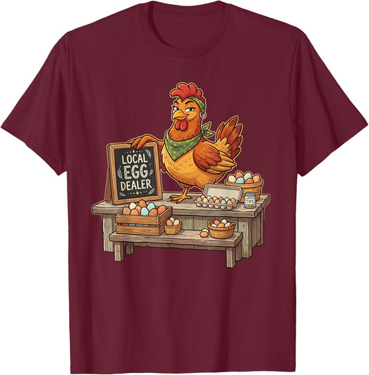 Local Egg Dealer Chicken Farm Stand Cute Hen Animal T-Shirt - T-Shirt | Maroon