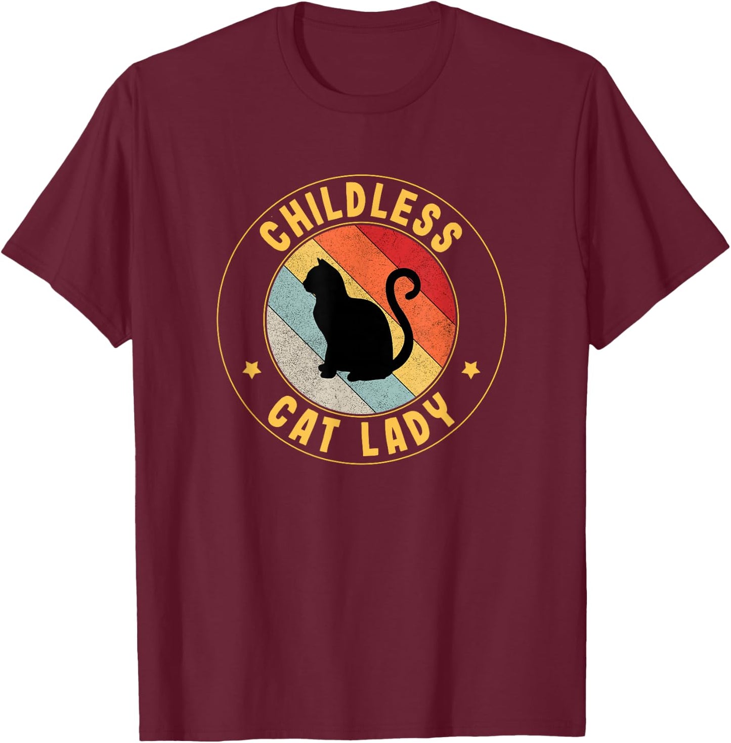 Vintage Childless Cat Lady T-Shirt - T-Shirt | Maroon