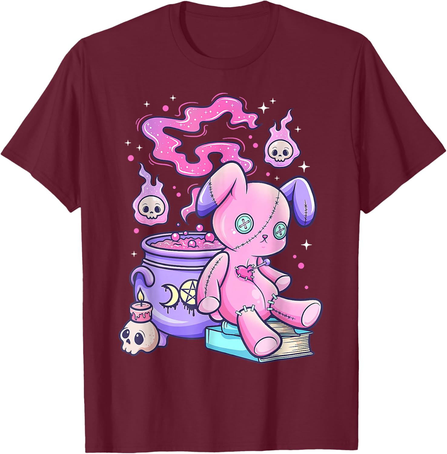 Kawaii Pastel Goth Cute Creepy Witchy Bear Small T-Shirt - T-Shirt | Maroon