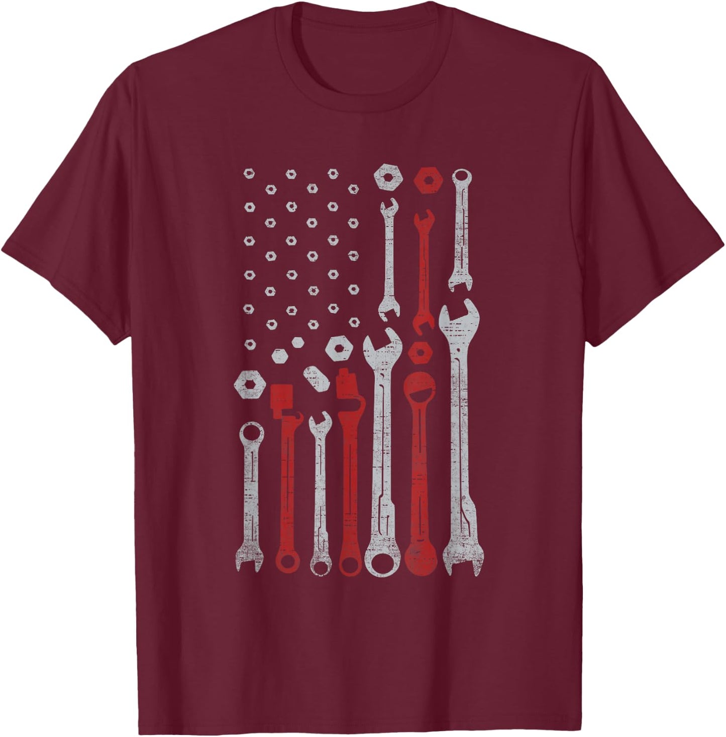 Vintage Mechanic Flag USA American Patriotic Flag Car T-Shirt - T-Shirt | Maroon
