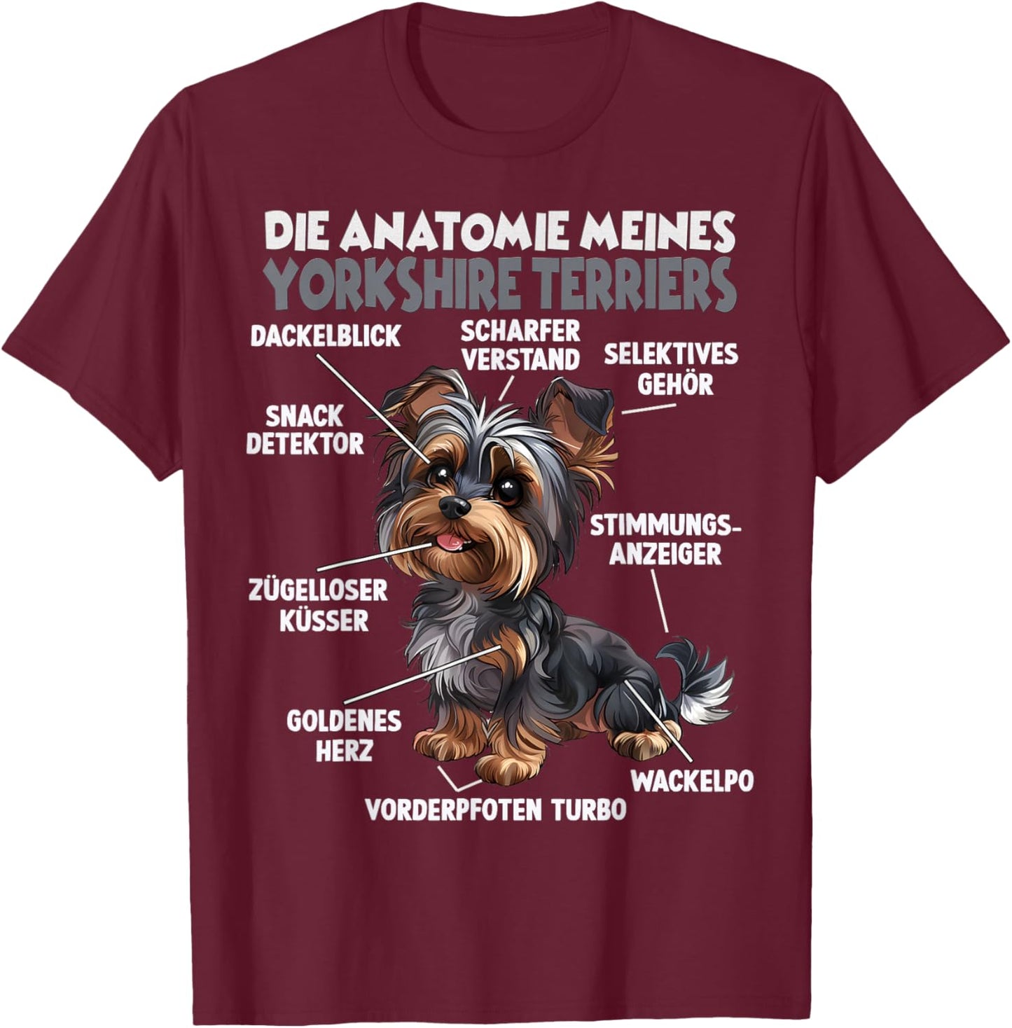 Yorkshire Terrier Gassi T Dog Lovers Yorkshire Dog , black T-Shirt - T-Shirt | Maroon