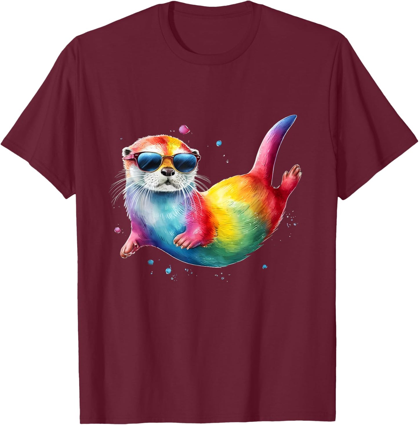 Otter Men Woman Colorful Watercolor Otter T-Shirt - T-Shirt | Maroon