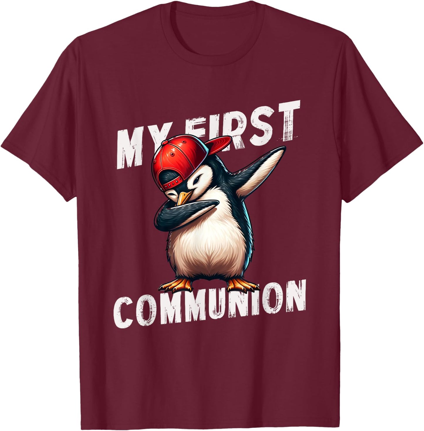 My First Communion Dabbing penguin 1st Communion Kids T-Shirt - T-Shirt | Maroon