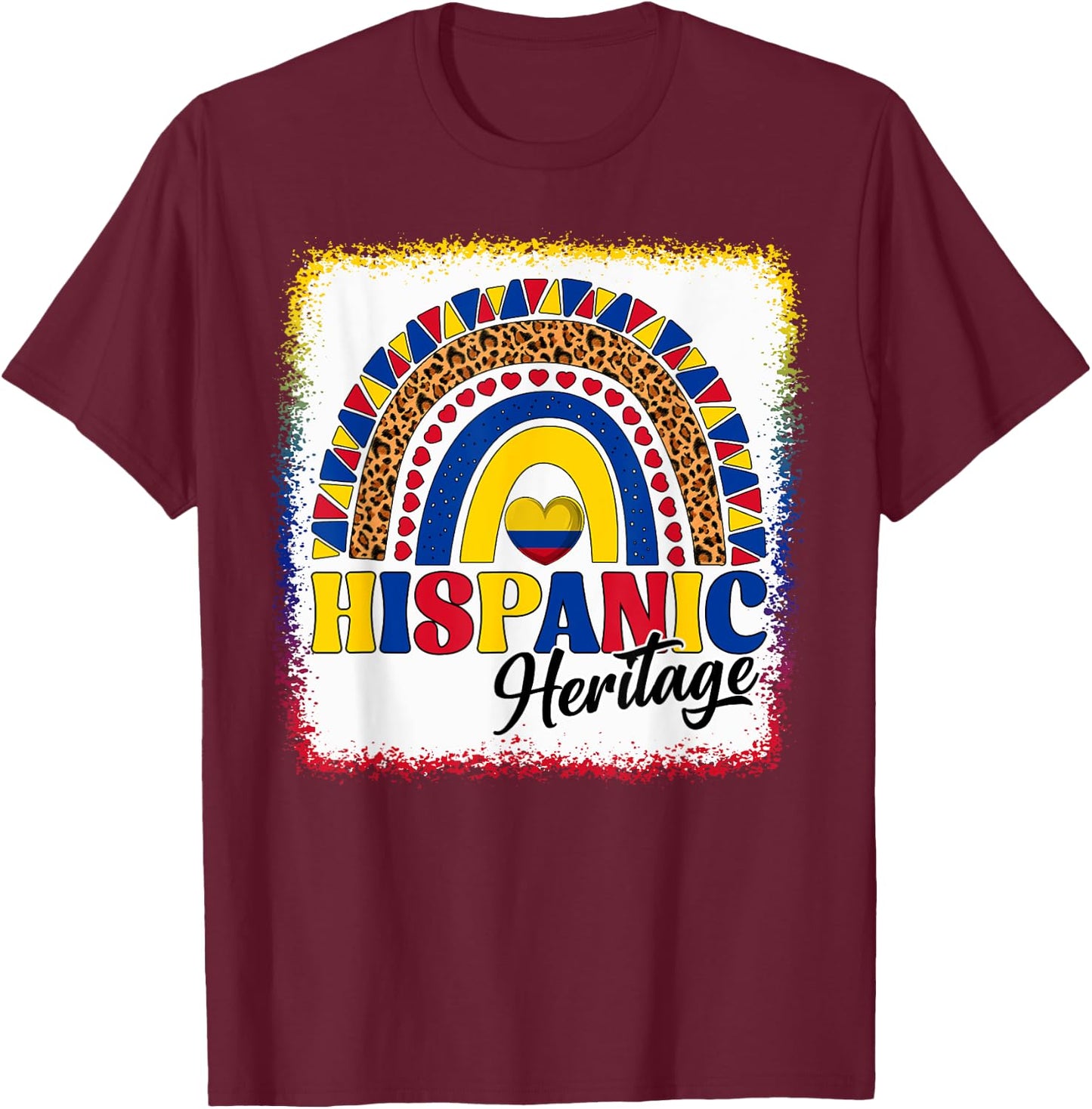 Colombia Hispanic Heritage Month Colombian Flag Boho Rainbow T-Shirt - T-Shirt | Maroon