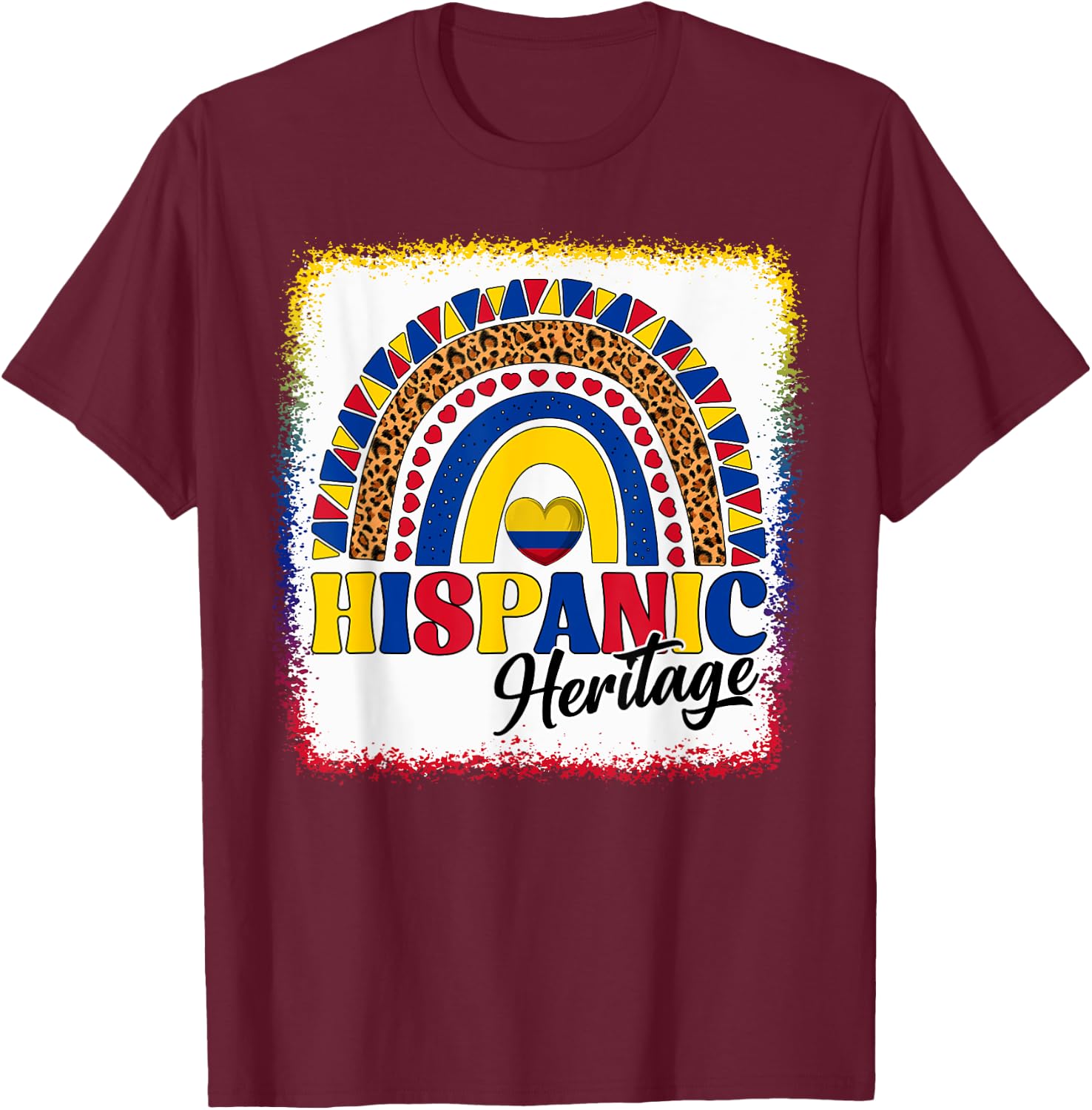 Colombia Hispanic Heritage Month Colombian Flag Boho Rainbow T-Shirt - T-Shirt | Maroon