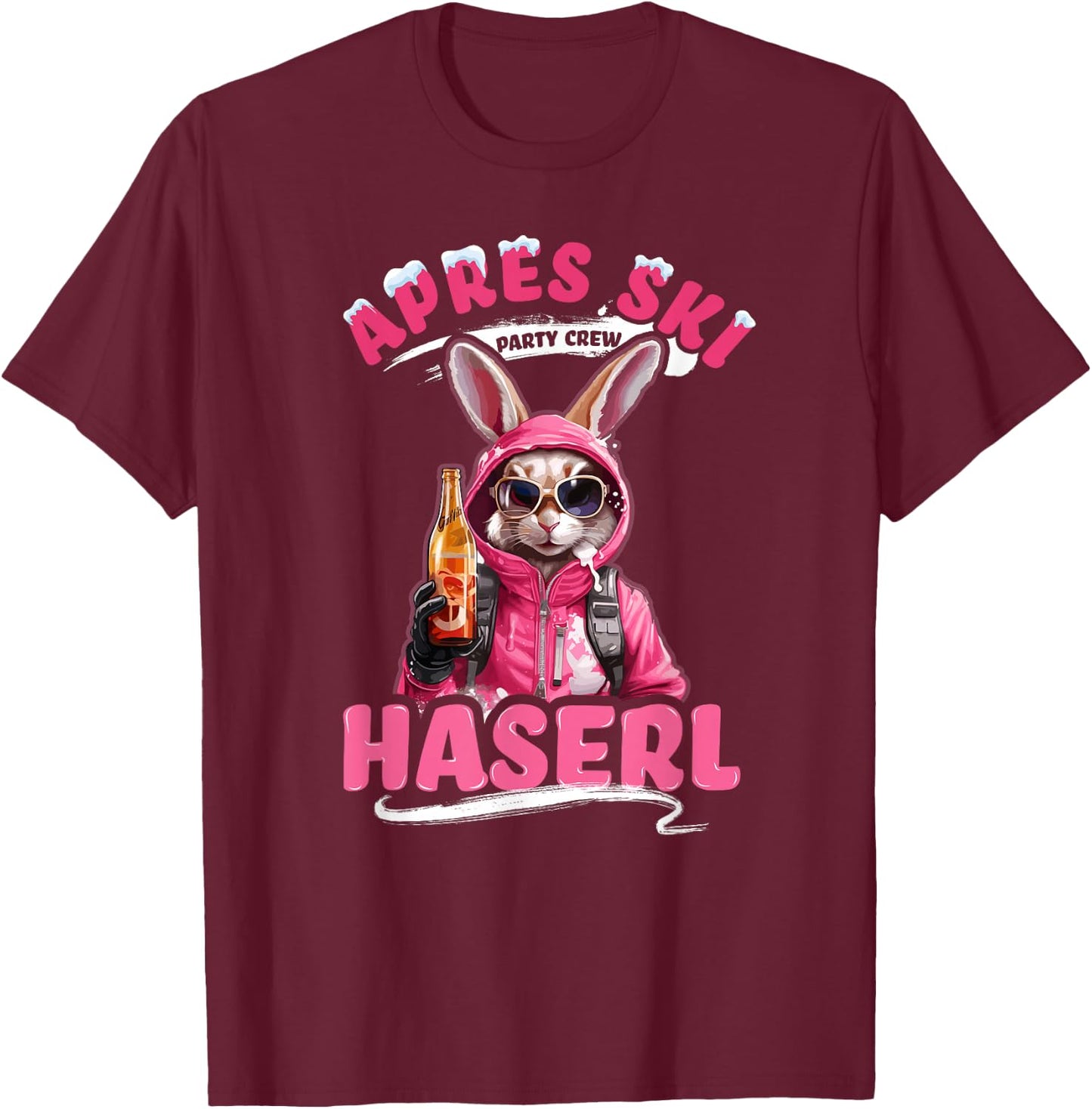 Apres Ski Haserl Rabbit Skihaserl Women's Party Crew , black T-Shirt - T-Shirt | Maroon