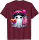 Cute Ghost Drinking Coffee Halloween Ghost Ice Coffee T-Shirt - T-Shirt | Maroon