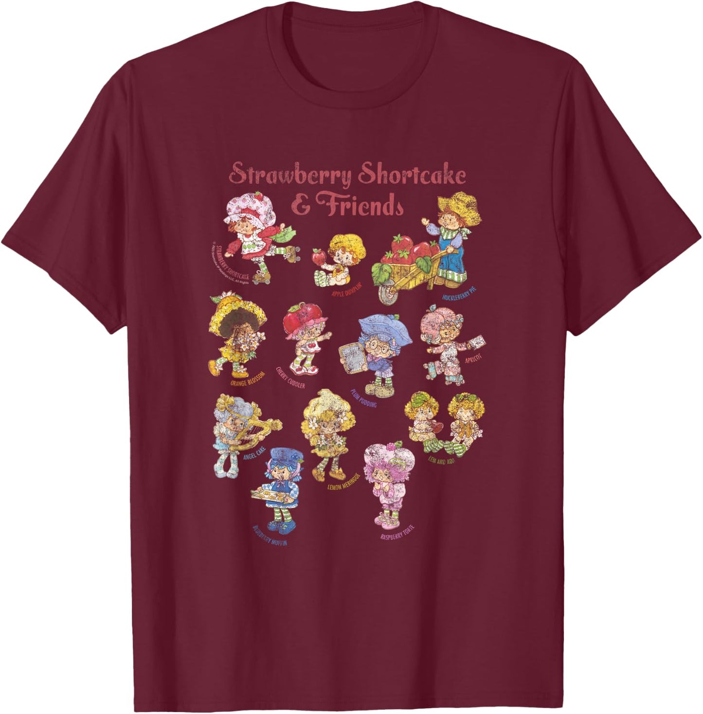 Strawberry Shortcake & Friends Vintage Character Sketchbook T-Shirt - T-Shirt | Maroon