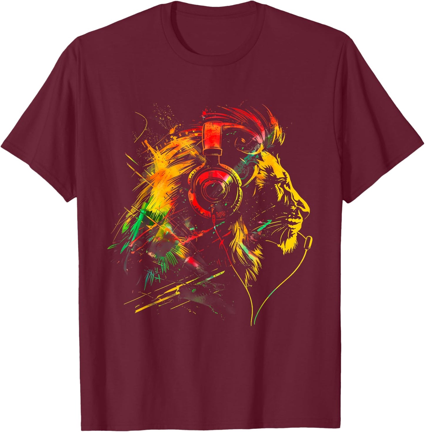 Rasta Reggae Music Headphones Jamaican Lion Of Judah T-Shirt - T-Shirt | Maroon
