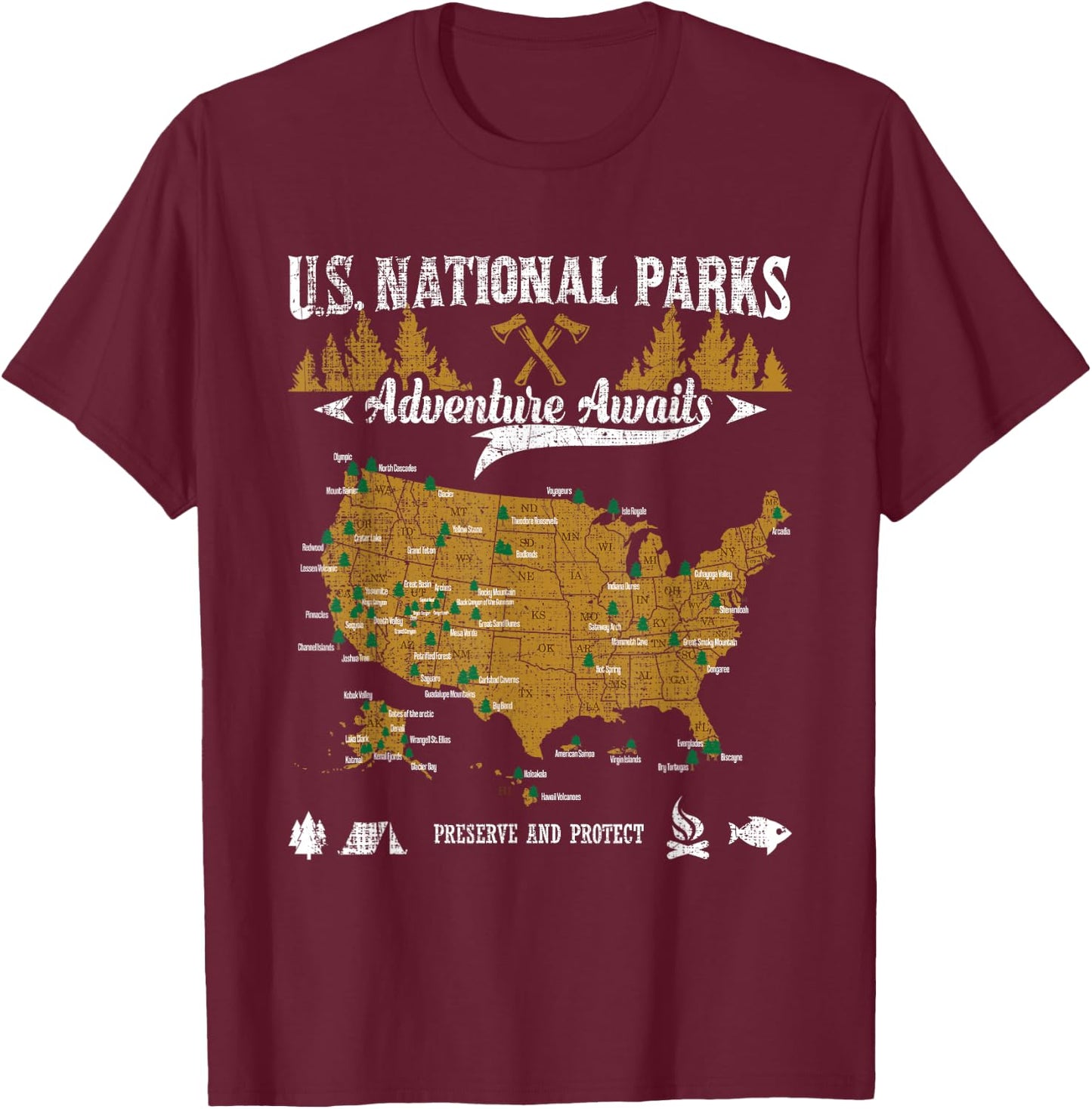US National Parks Adventure Awaits - Hiking & Camping Lover T-Shirt - T-Shirt | Maroon