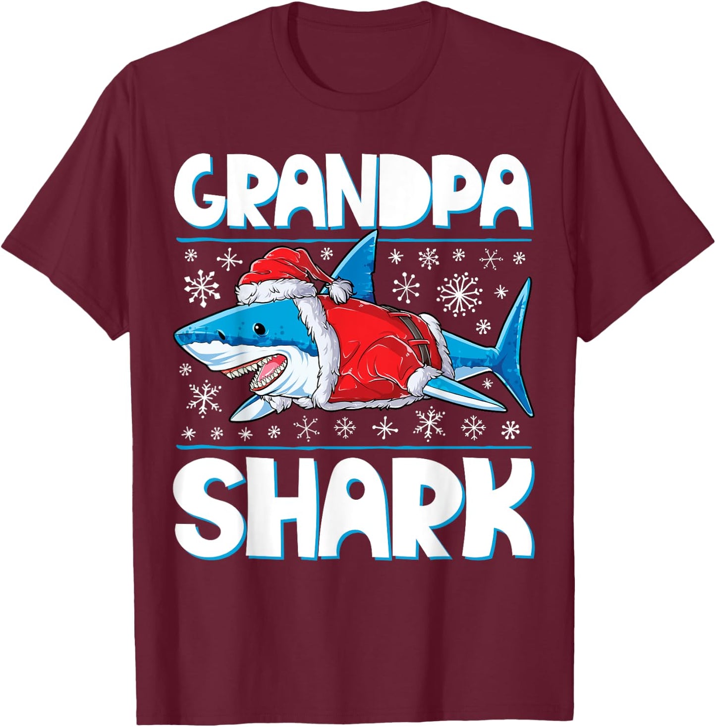 Grandpa Shark Santa T shirt Christmas Family Matching T-Shirt - T-Shirt | Maroon