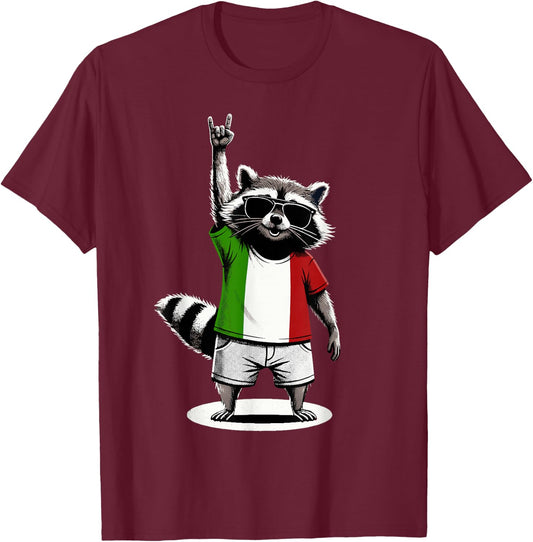Italian Flag Raccoon Funny Italy T-Shirt - T-Shirt | Maroon