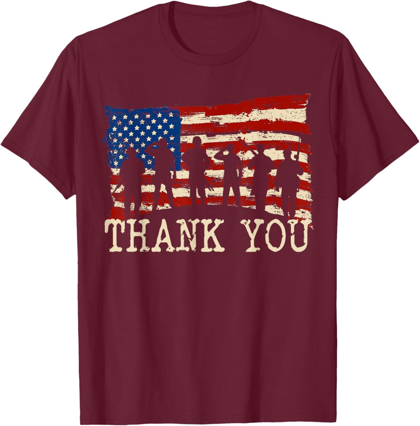 American Flag Thank You Veterans Proud Veteran T-Shirt - T-Shirt | Maroon