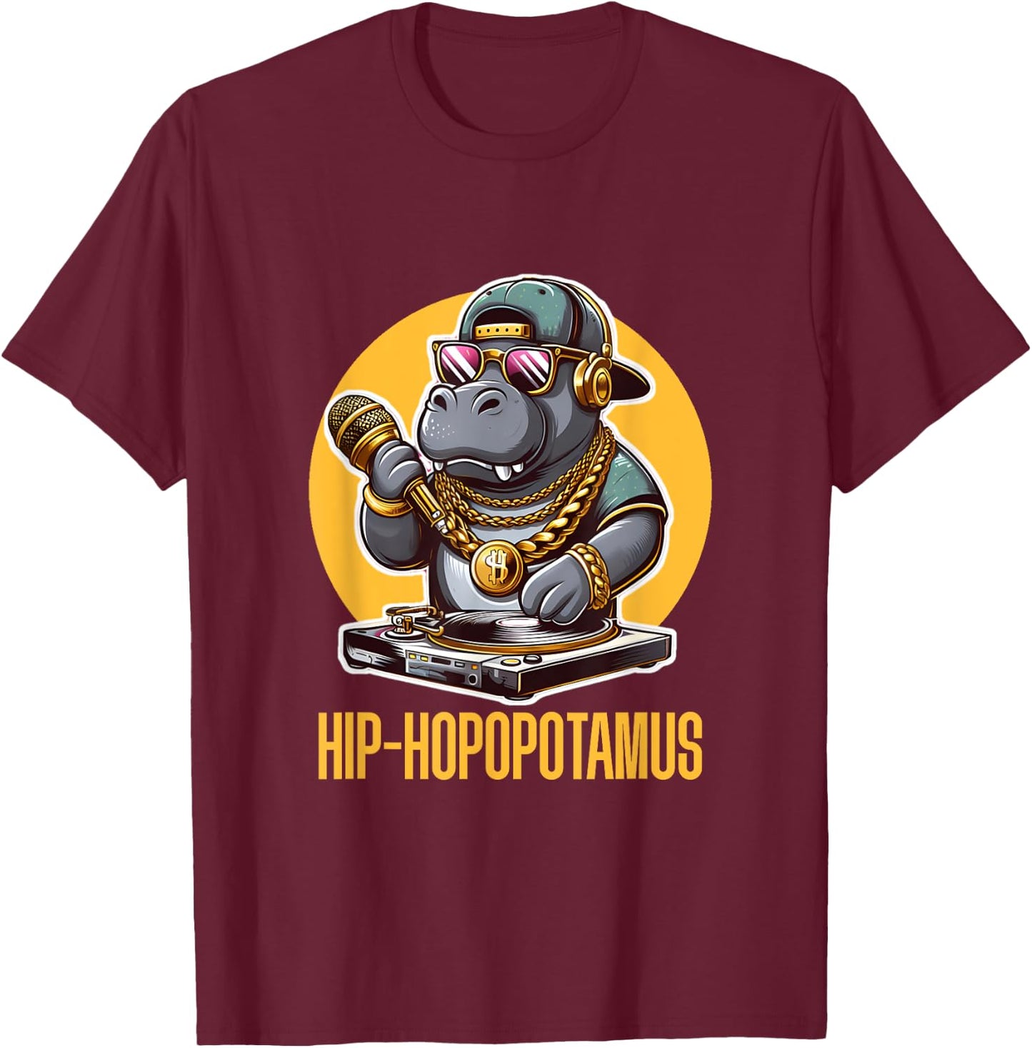 Hip Hop Hippopotamus DJ Rapper Hippo MC "Hip-Hopopotamus" T-Shirt - T-Shirt | Maroon