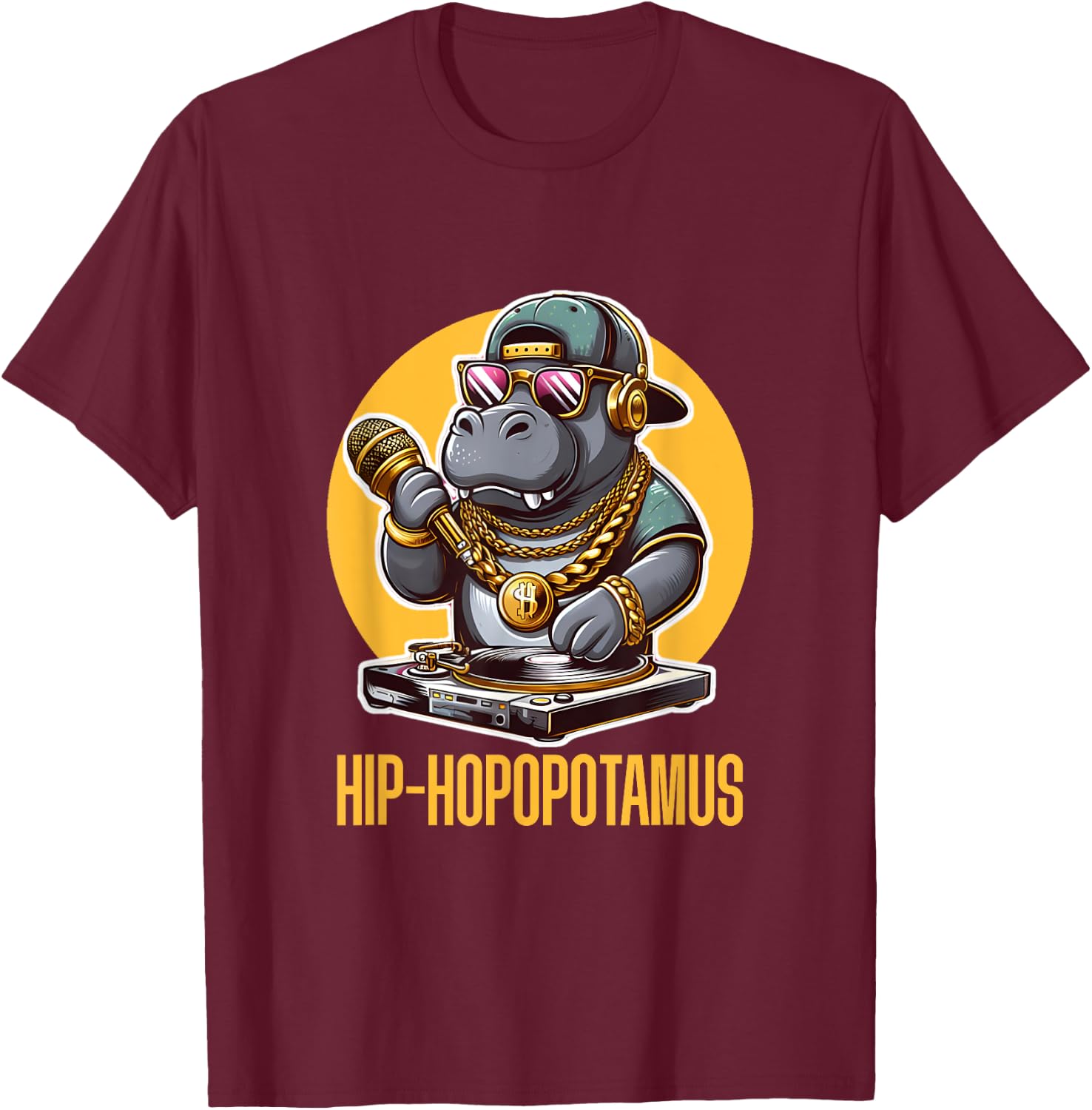 Hip Hop Hippopotamus DJ Rapper Hippo MC "Hip-Hopopotamus" T-Shirt - T-Shirt | Maroon