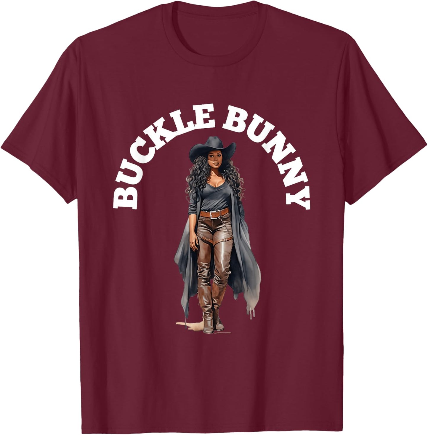 Buckle Bunny , Black Cowgirl Western T-Shirt - T-Shirt | Maroon
