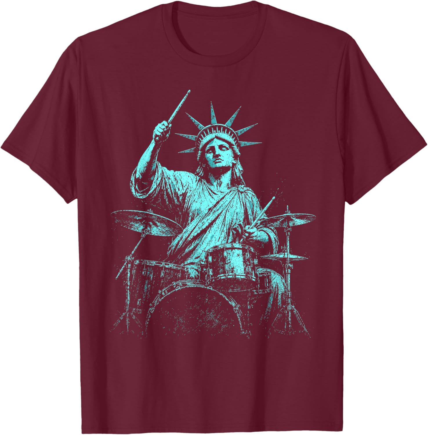 4th of July Statue of Liberty Drummer 1776 2026 T-Shirt - T-Shirt | Maroon