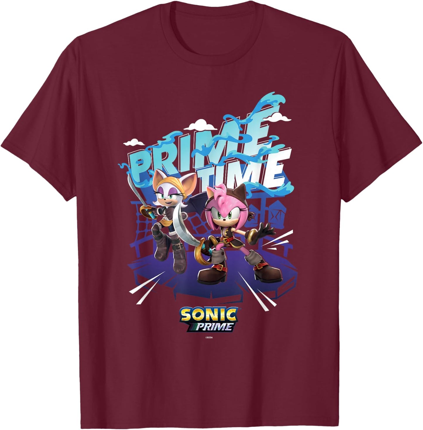 Sonic the Hedgehog, Sonic Prime - Prime Time T-Shirt - T-Shirt | Maroon