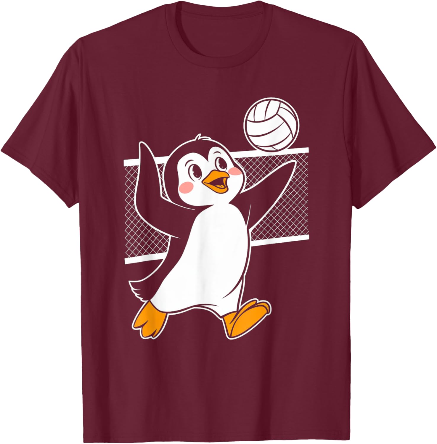 Cute Penguin Playing Volleyball Funny Penguin Beach Design T-Shirt - T-Shirt | Maroon