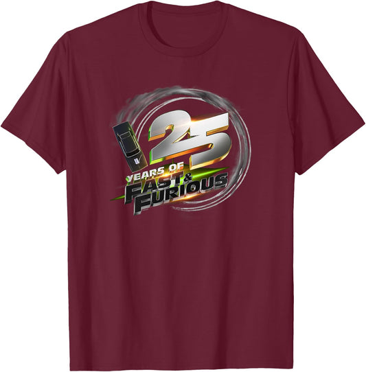 Fast & Furious 25th Anniversary Metallic Emblem Premium Tri-Blend T-Shirt - T-Shirt | Maroon