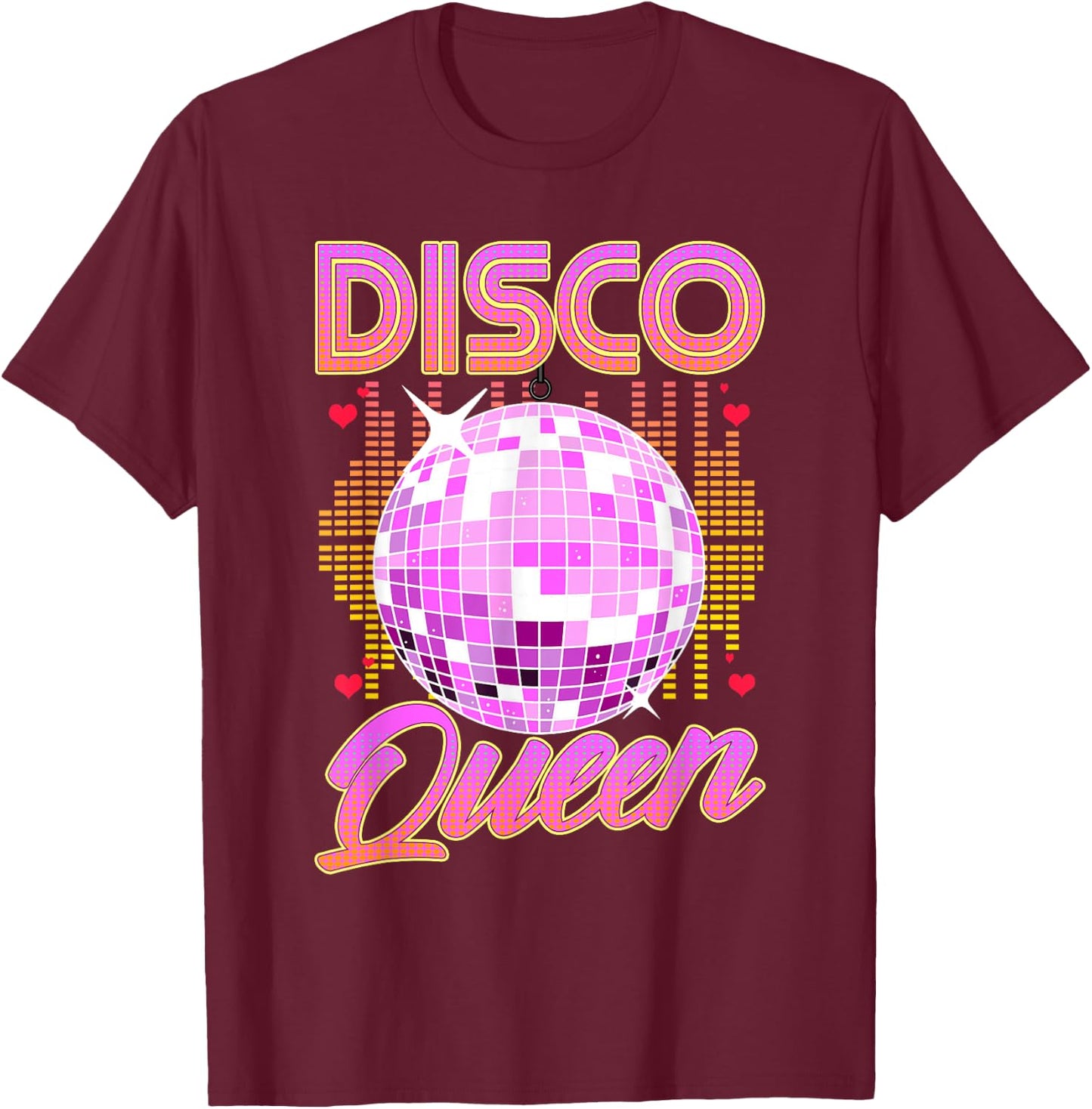 Disco Queen Retro 70s 80s Dance Party Mirror Ball Dancer , black, S T-Shirt - T-Shirt | Maroon