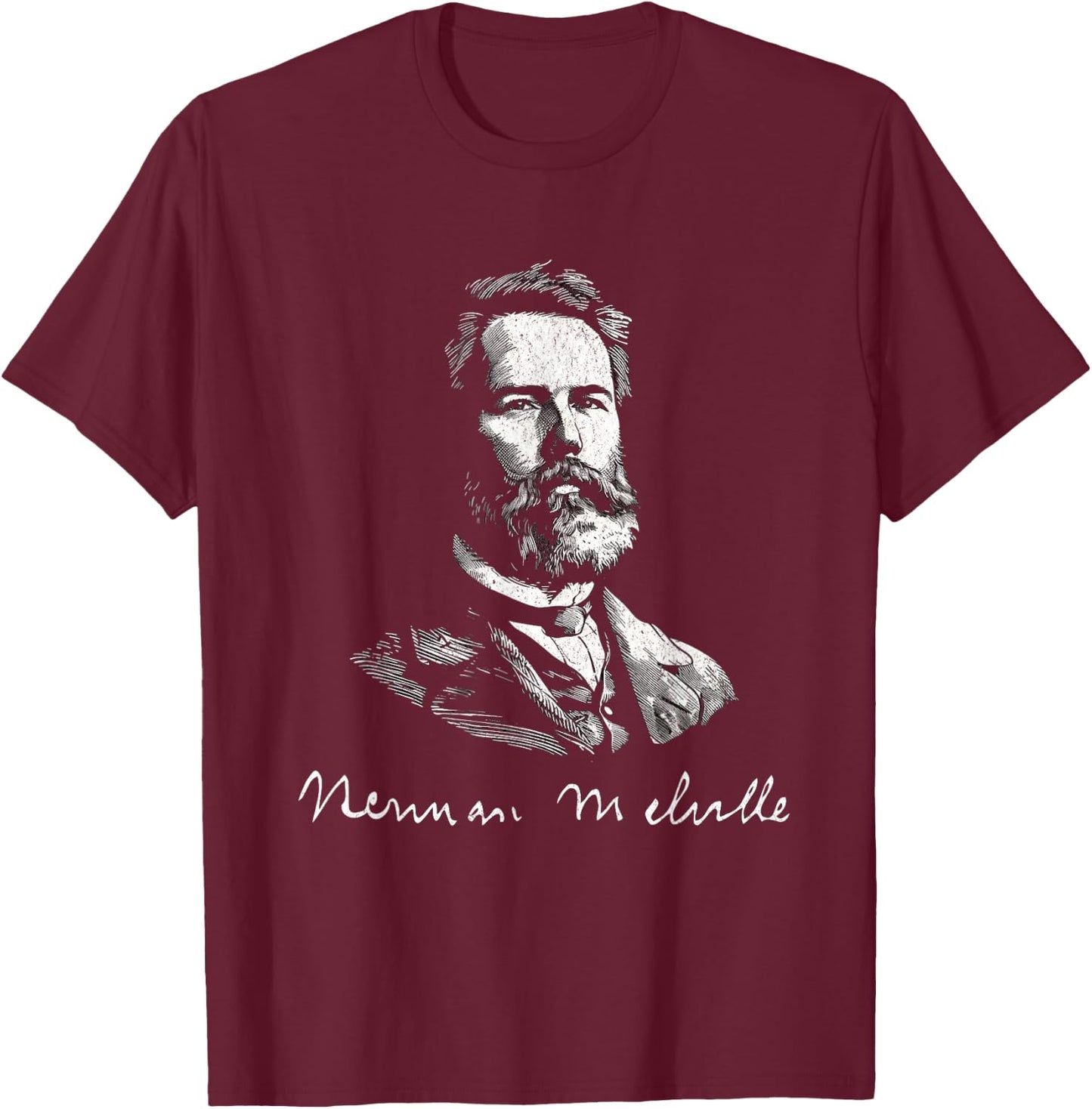 Herman Melville with Signature For Literature Fans T-Shirt - T-Shirt | Maroon