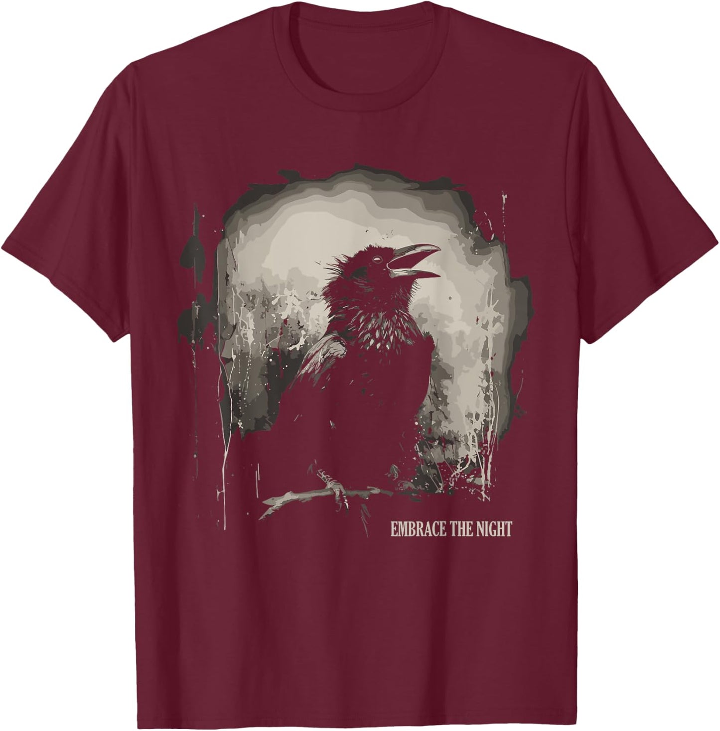 Embrace the Night - Mystic Raven Gothic Witchcraft Crow T-Shirt - T-Shirt | Maroon