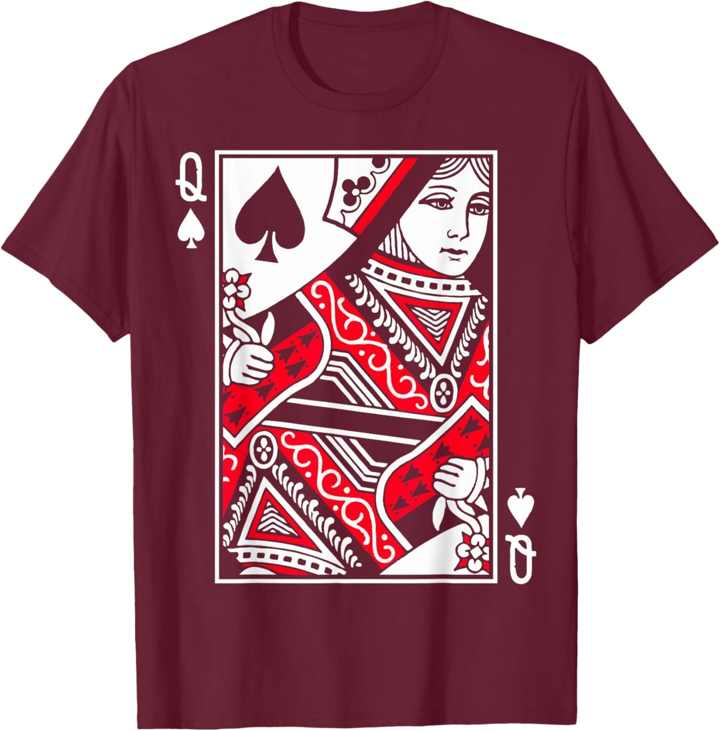 Queen of Spades Poker or Blackjack Queens Playing Card Cards T-Shirt - T-Shirt | Maroon