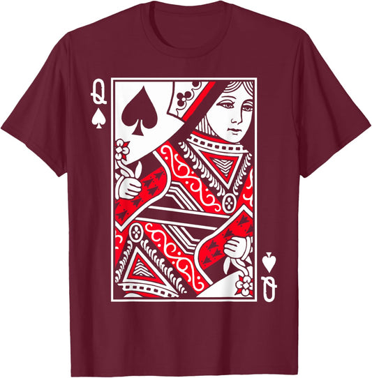 Queen of Spades Poker or Blackjack Queens Playing Card Cards T-Shirt - T-Shirt | Maroon